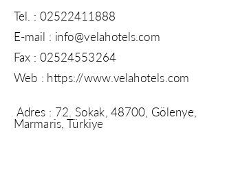 Vela Hotel Icmeler iletiim bilgileri
